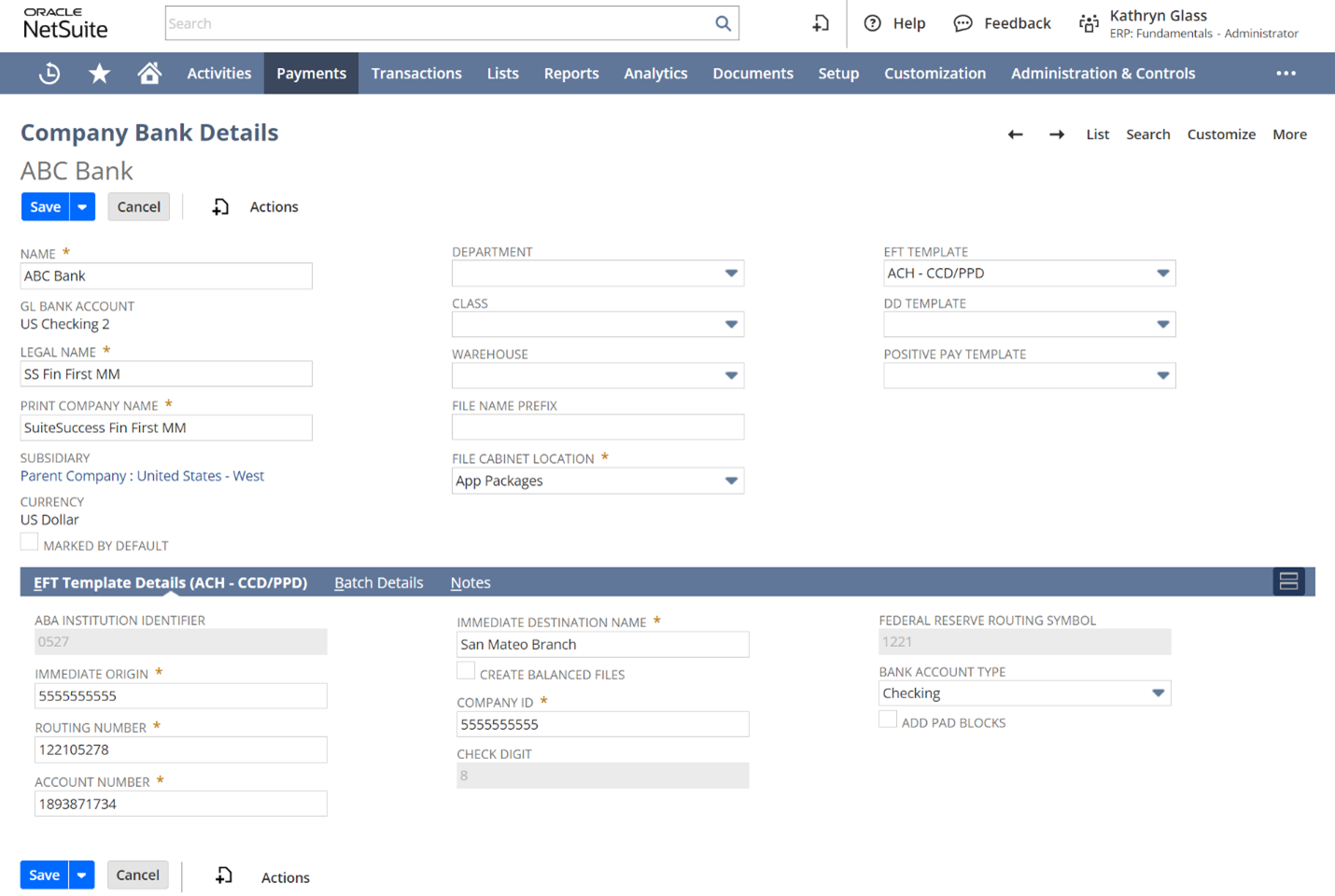 NetSuite Electronic Bank Payments