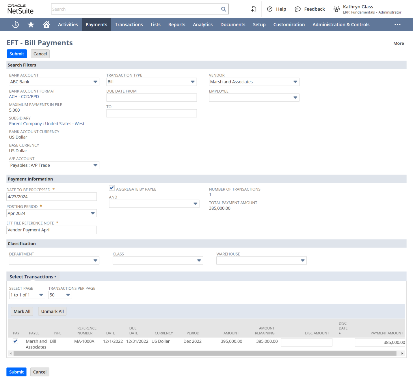 NetSuite Electronic Bank Payments