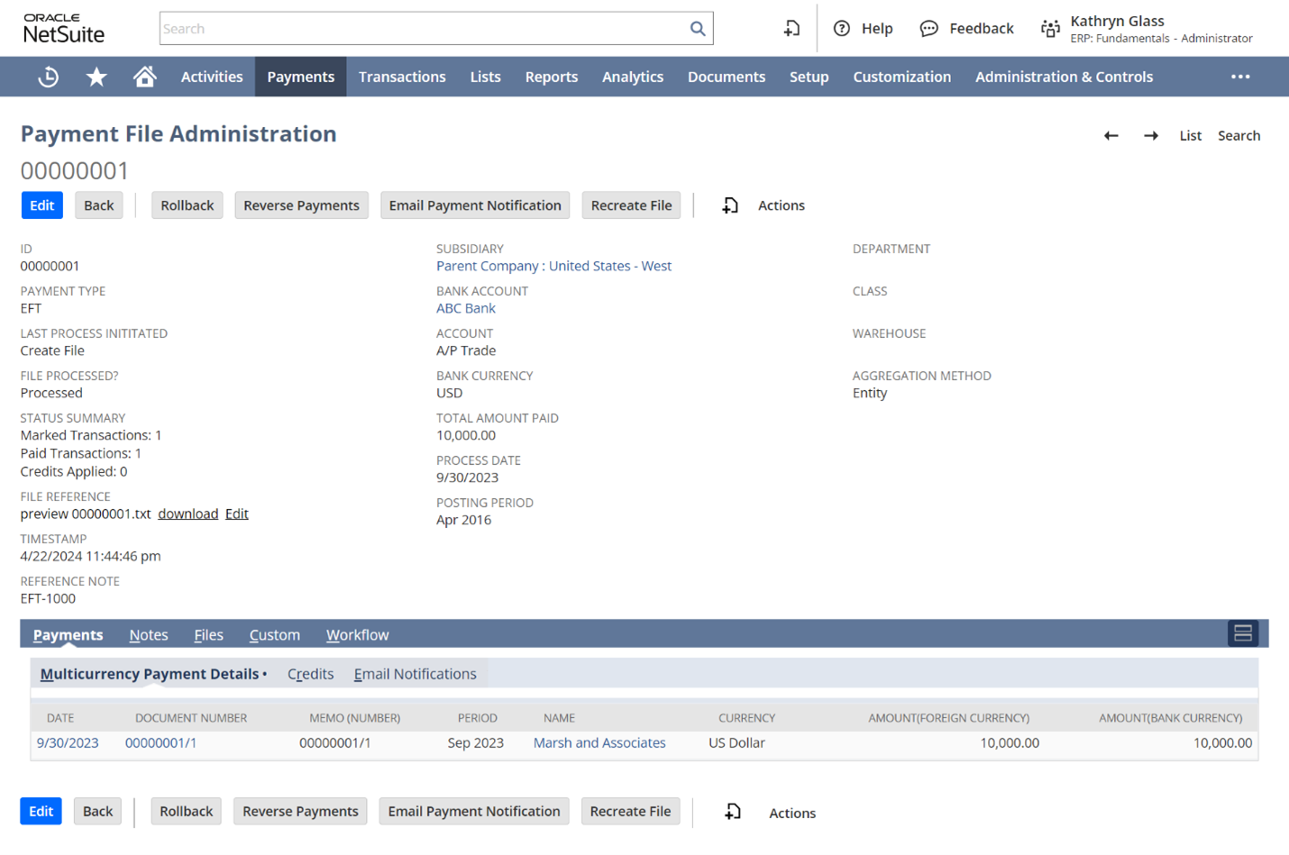 NetSuite Electronic Bank Payments